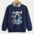 Music Print Navy Blue Double Sweatshirt For Boys