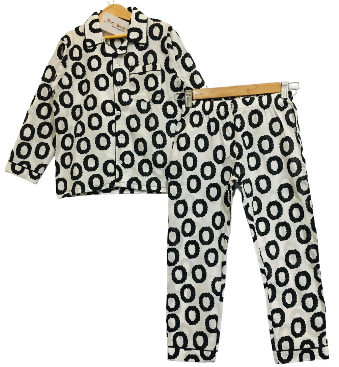 Black Circle All Over Print White Night suit Girls ( 137 )