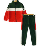 Three Penal Dark Green & Red Zipper Track-suit Girls ( R-171 )