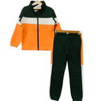 Three Penal Green & Orange Zipper Track-suit Girls ( R-249 )