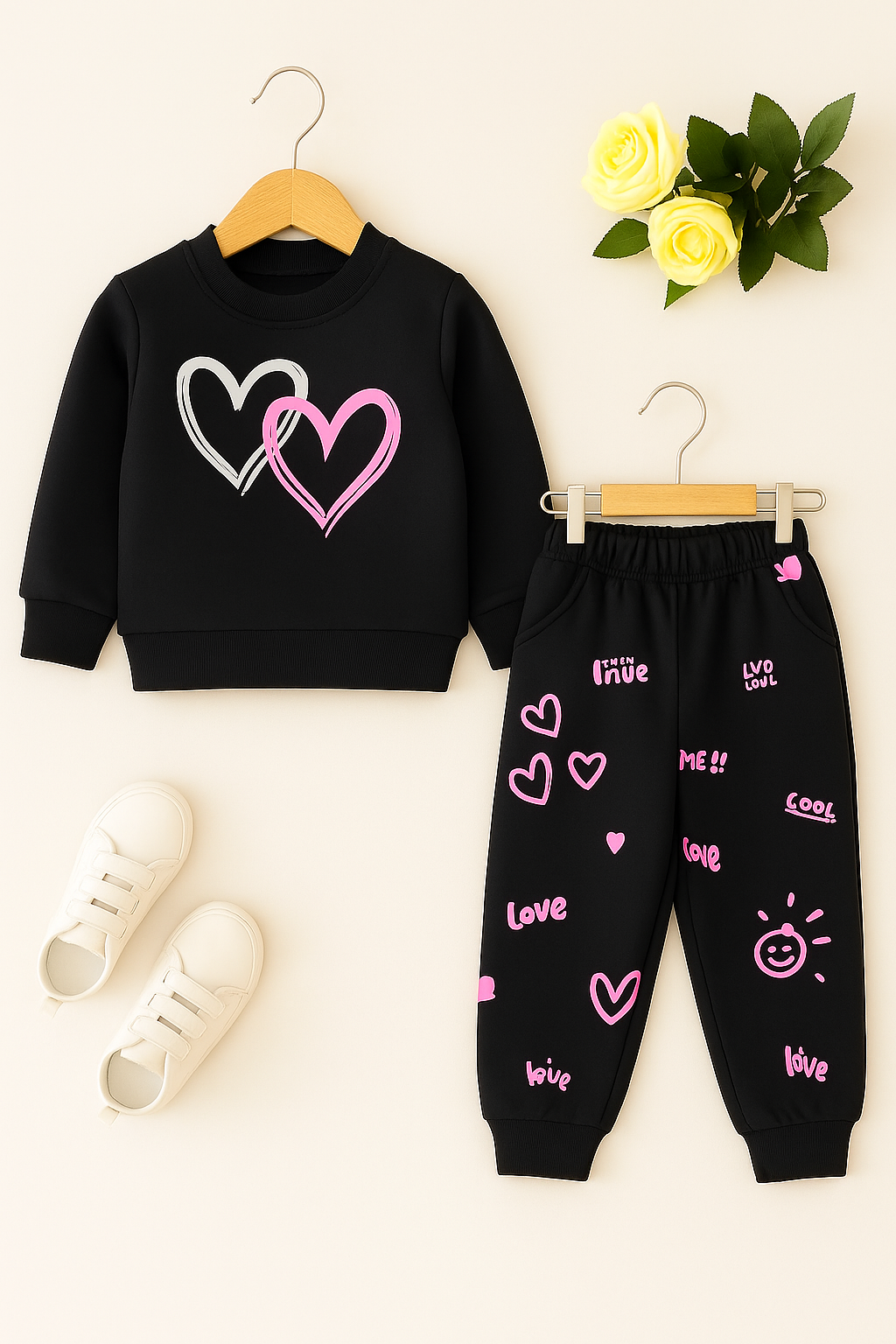 White & Pink Heart Black Track-suit Girls ( R-52 )