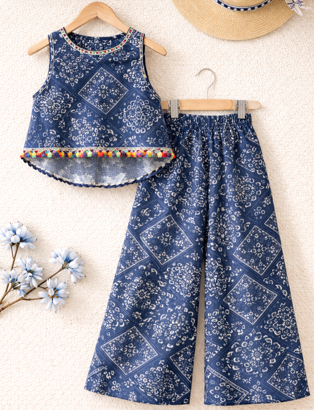 Square Shape Print Sleeveless Navy Frock Pairs- Girls ( R-449 )