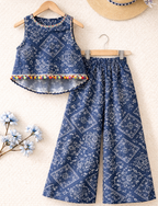 Square Shape Print Sleeveless Navy Frock Pairs- Girls ( R-449 )