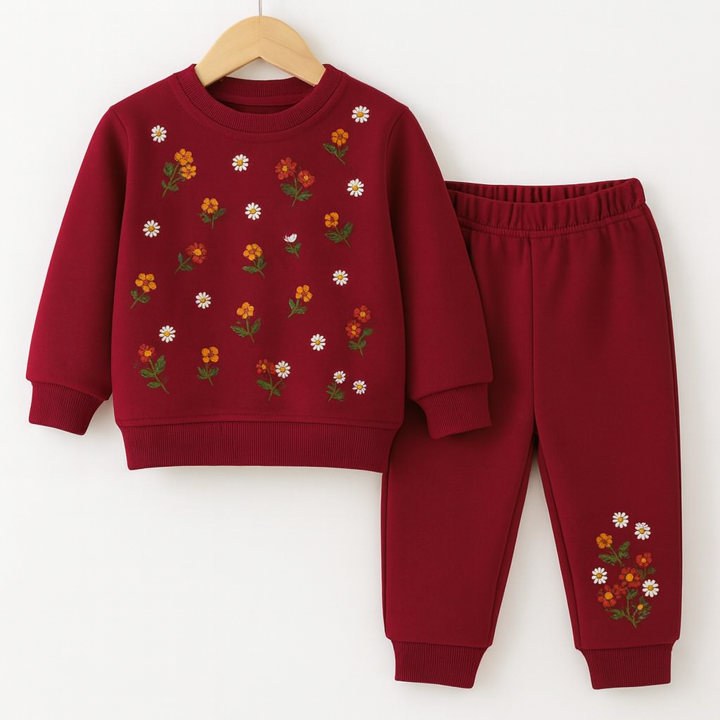 Embroidery All Over Mahroon Track-suit Girls