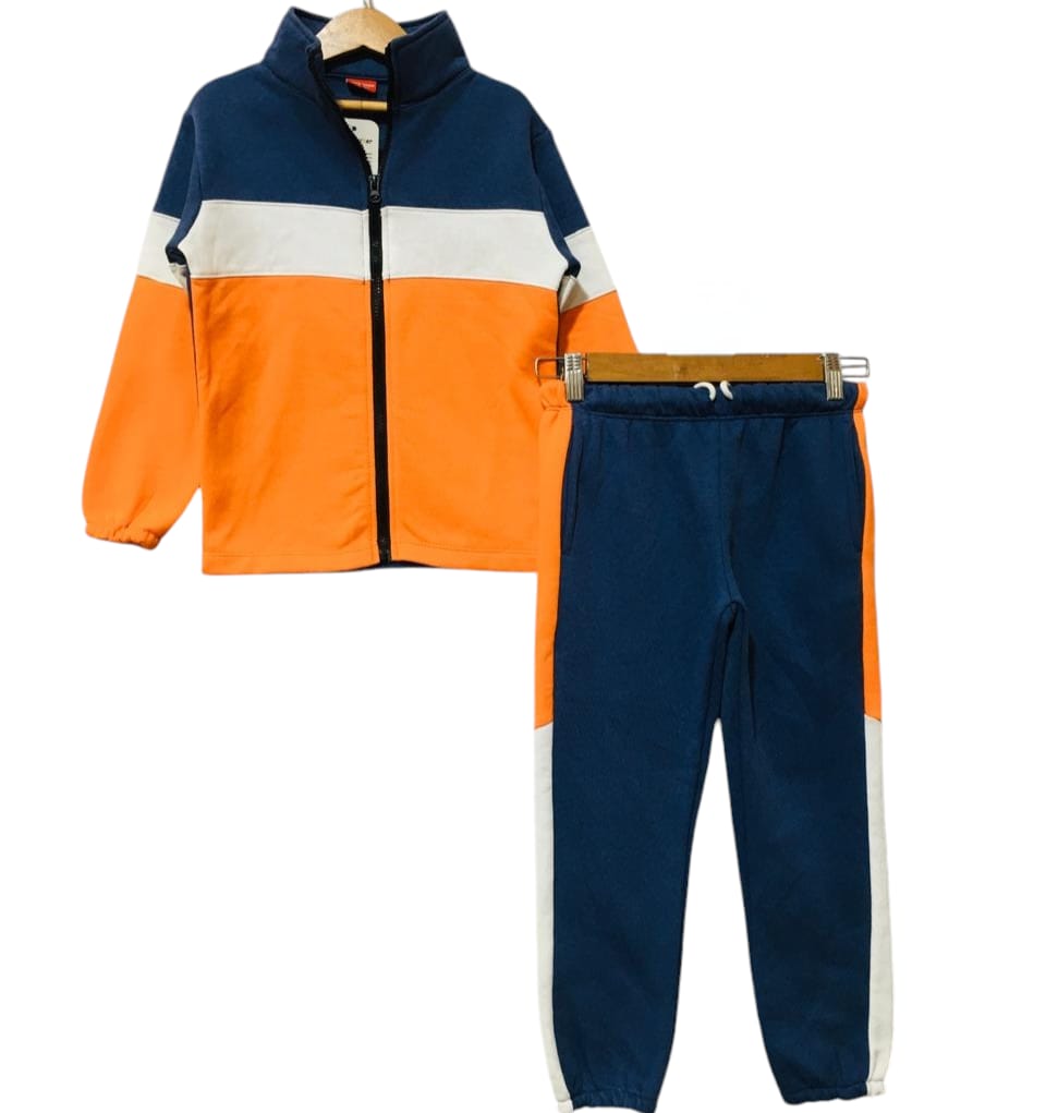 Three Penal Blue & Orange Zipper Track-suit Boys ( R-242 )
