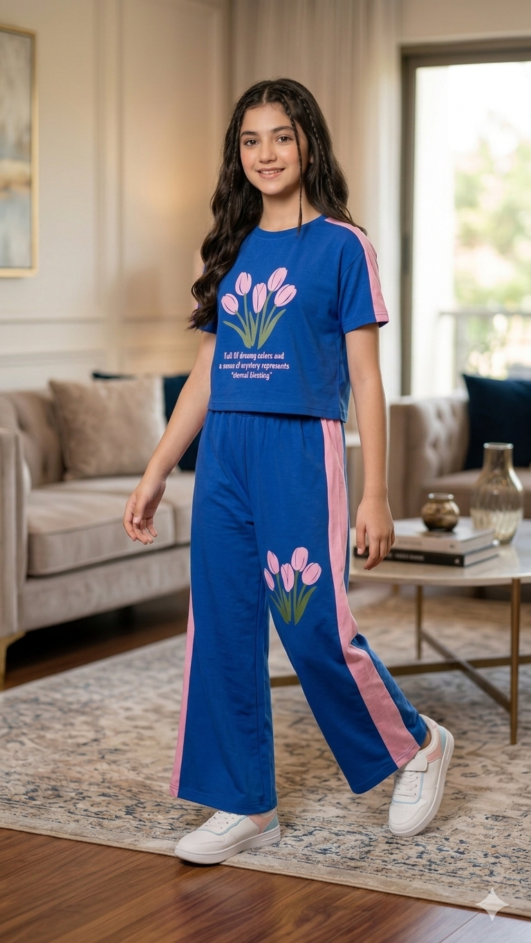 Fallover Love Royal Blue Baggi Trouser Shirt Girls ( N )