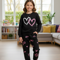 White & Pink Heart Black Track-suit Girls ( R-52 )