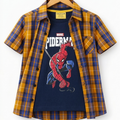 Spiderman Marvel Brown Check D/Casual Shirt ( R-463N )