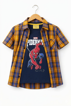 Spiderman Marvel Brown Check D/Casual Shirt ( R-469 )