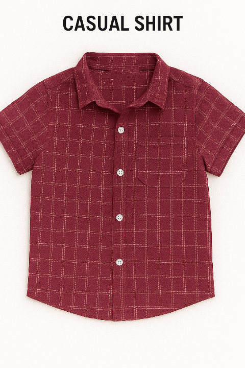 Love Truck Mahroon Check Double Casual Shirt Boys