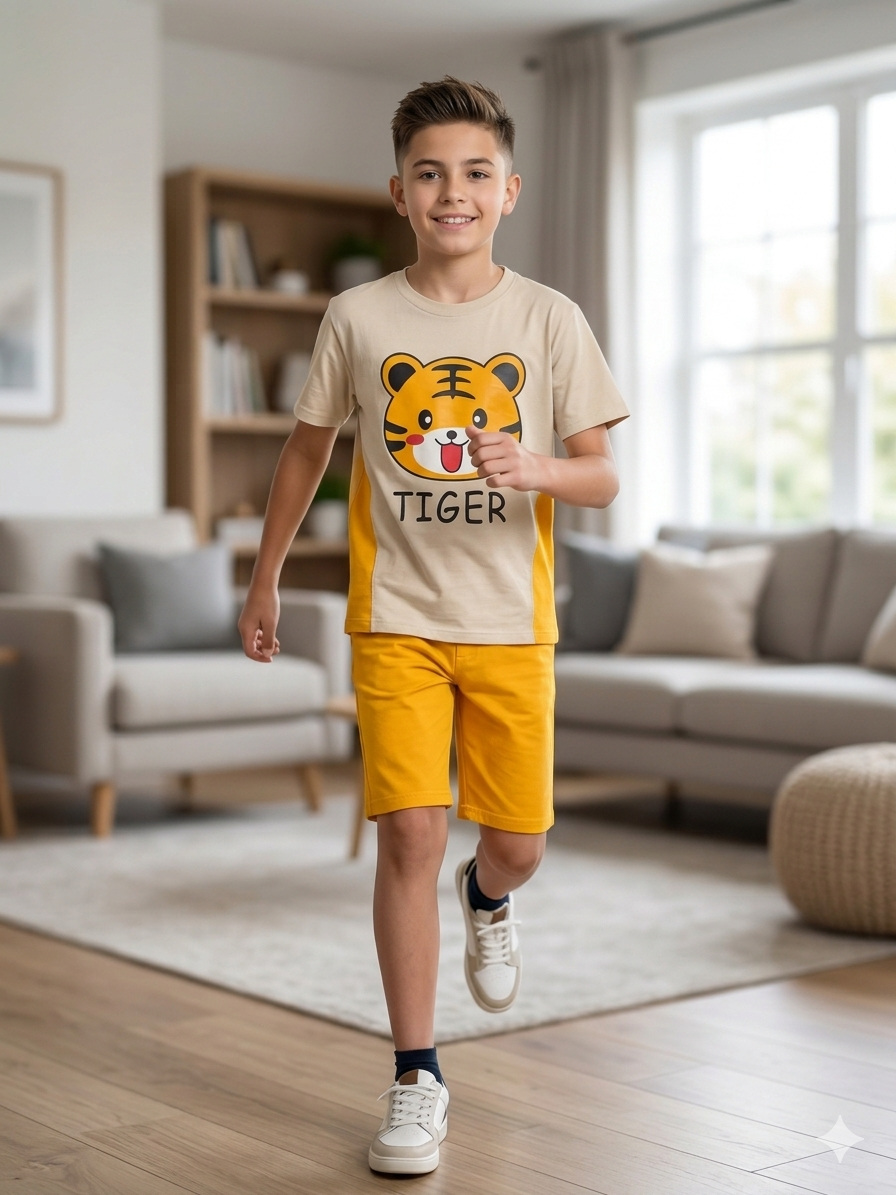 Tiger Print Cream Nicker Suit Boys ( R-415 )
