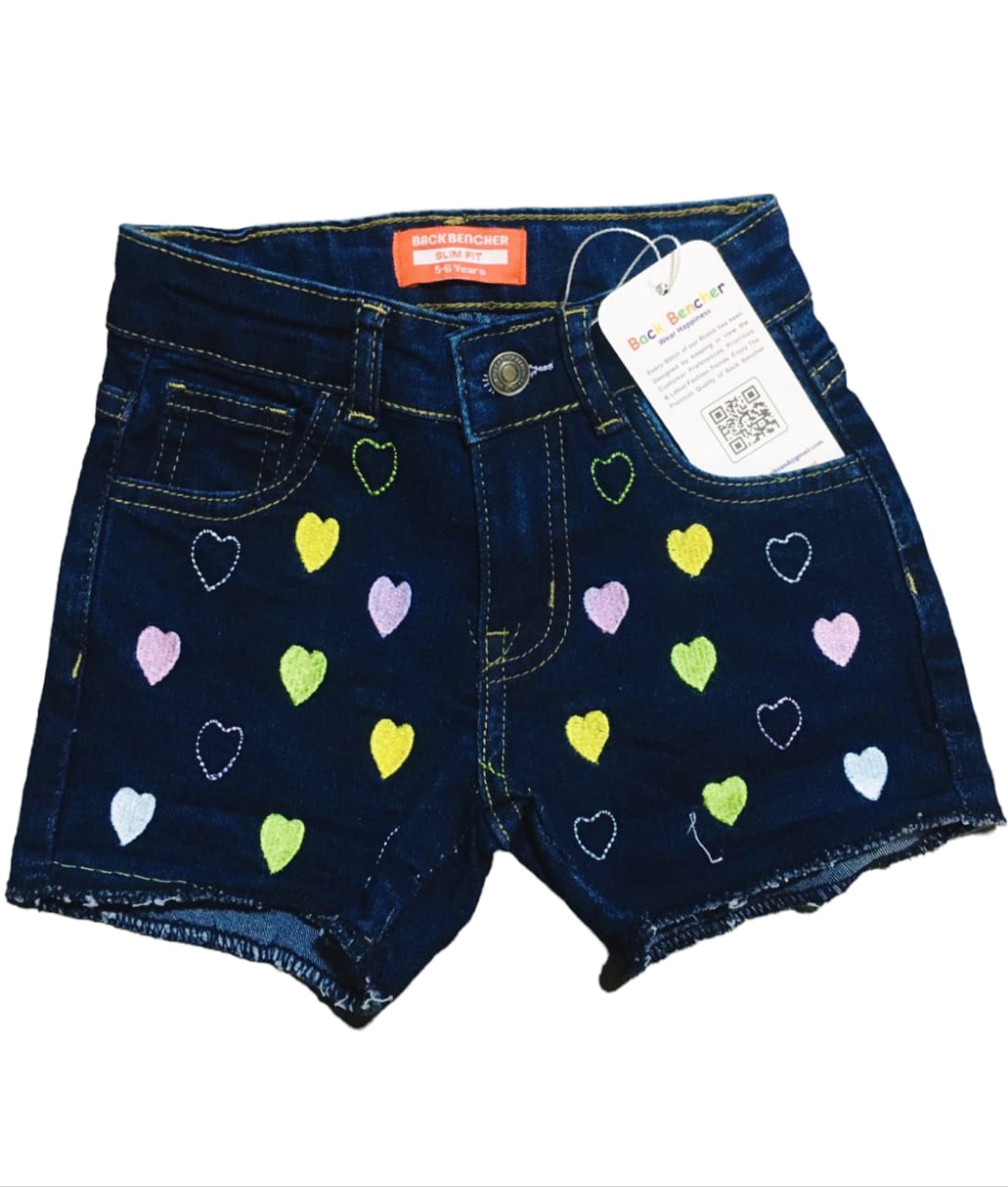 Two side Multi Hearts Dark Blue Denim Shorts Girls