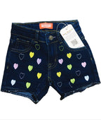 Two side Multi Hearts Dark Blue Denim Shorts Girls