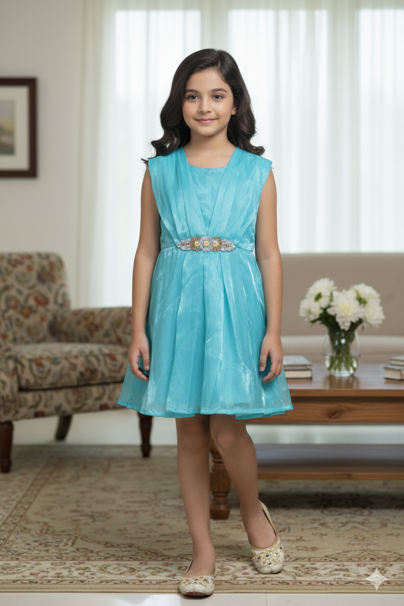 Fancy Sea Green Frock Girls (R-466)