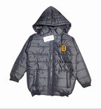 "B" Black Puffer Jacket With Rib Removable Hood Boys