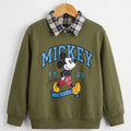 Mickey Mouse Print Olive Double Sweatshirt For Boys